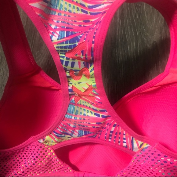 VSX Sport Victorias Secret Neon Pink Mesh Tribal Print Racerback Sports Bra 32C - Picture 6 of 6